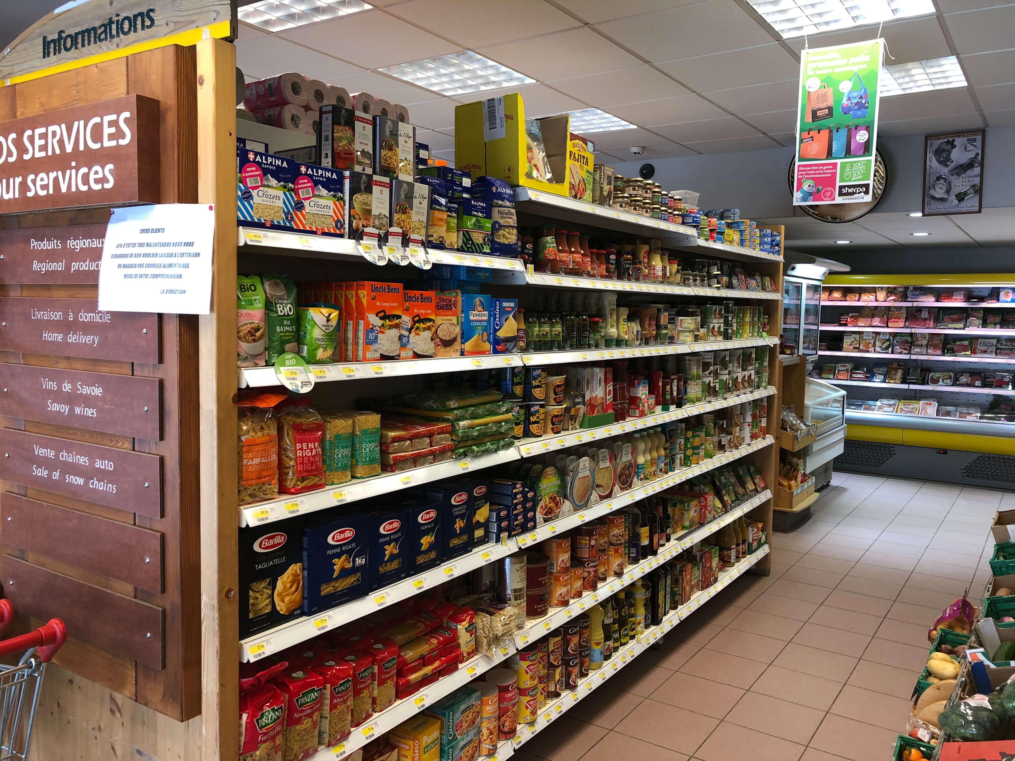 Sherpa supermarket Plagne centre shelves