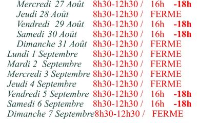 horaires jusqu'à la fermeture du 07/09/2025
