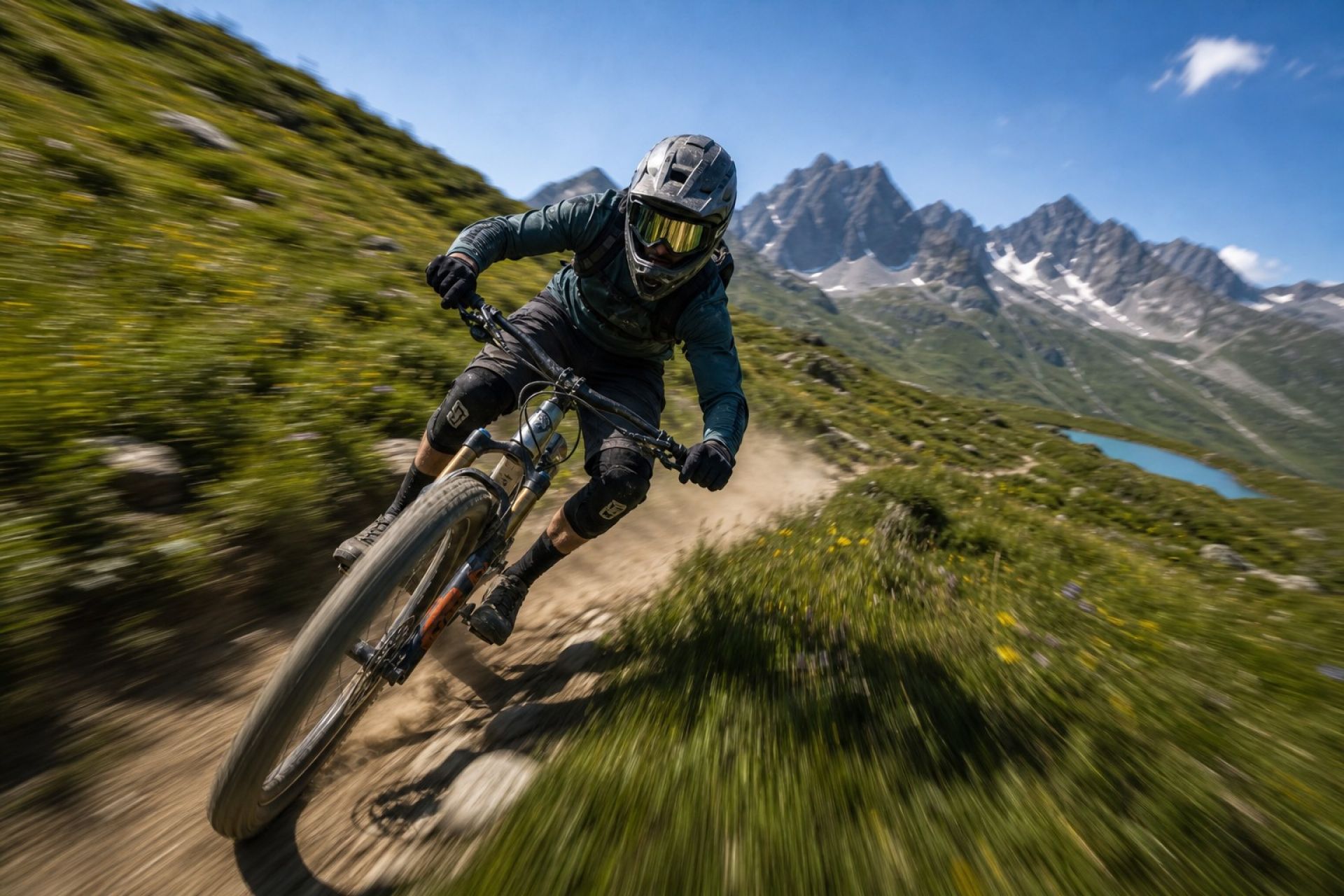 VTT électrique sur un single track de montagne l'été
