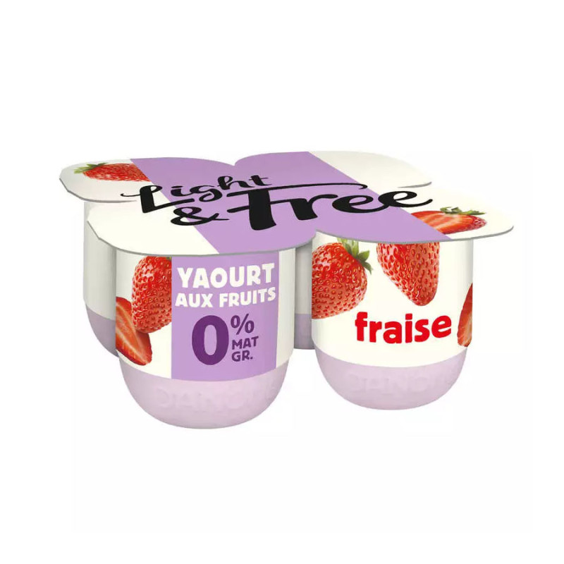 DANONE Yaourt fraise Light & Free - 4x125g