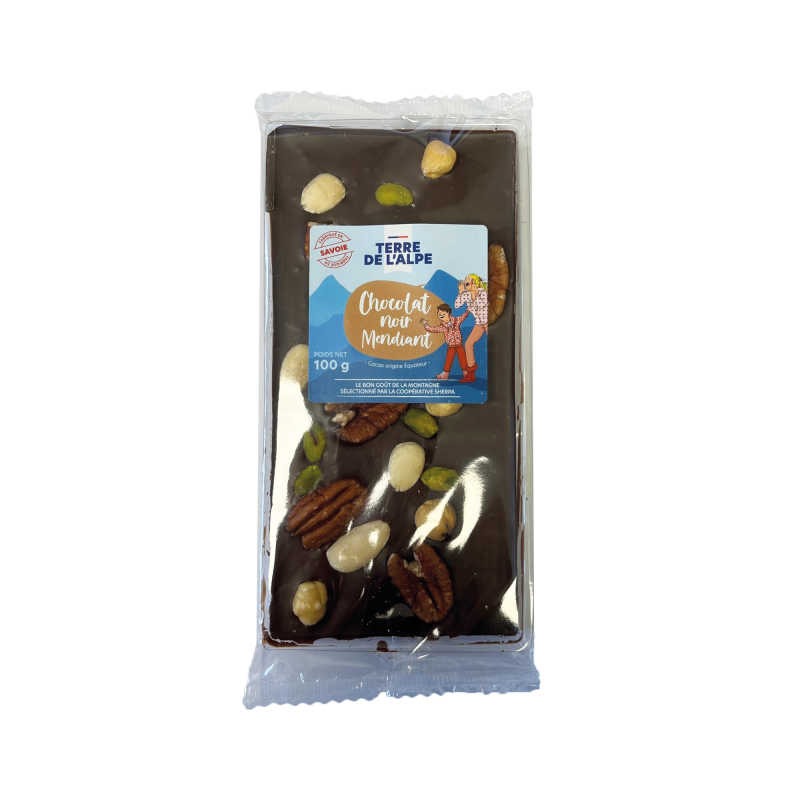 TERRE DE L'ALPE Tablette Chocolat Noir Mendiant - 100g