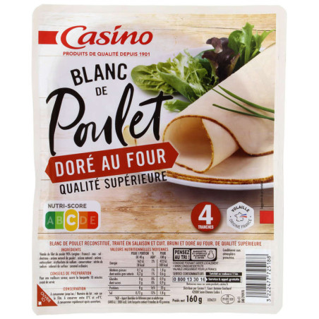 Blanc de poulet doré au four 4 tranches - 160g