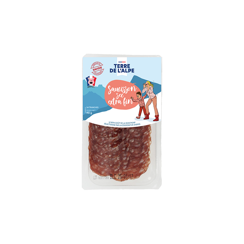 TERRE DE L'ALPE Saucisson sec de Savoie extra fin en tranches Le paquet de 90g