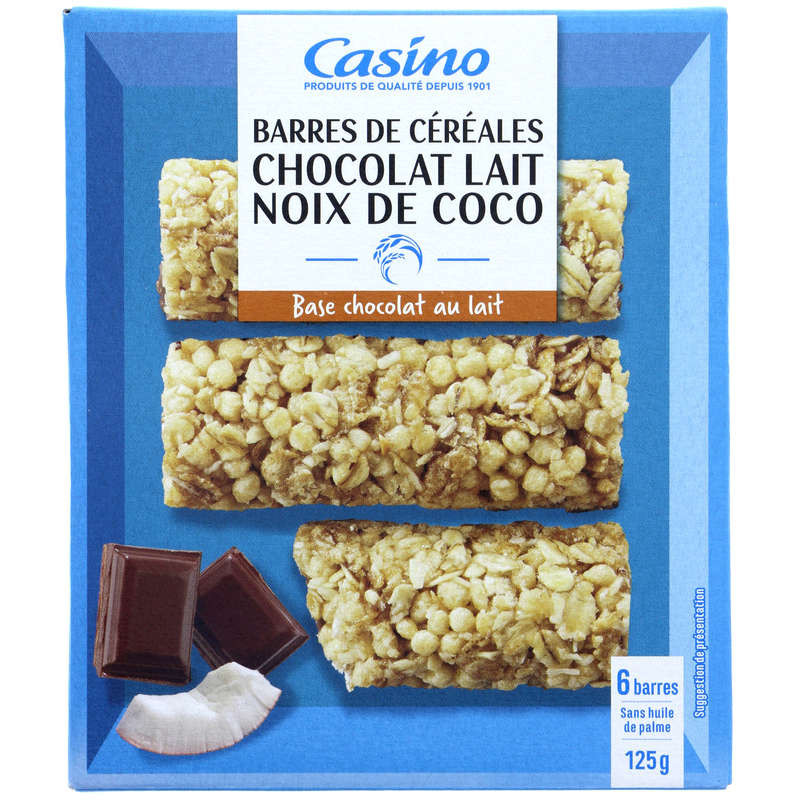 CASINO Barres céréales chocolat au lait coco - 125g