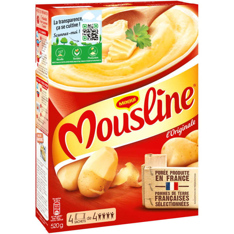 MOUSLINE Purée de pomme de terre nature - 4x130g