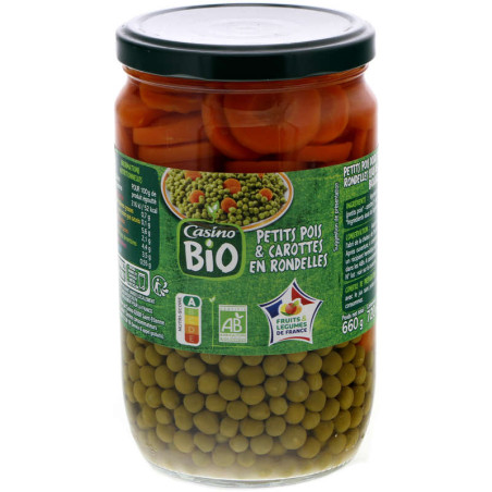 Casino Bio Petits pois carottes - En rondelles - Biologique - 660g