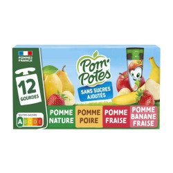 Pom'Potes Pomme/Pomme Poire/Pomme Fraise/Pomme Banane Fraise 12x90g