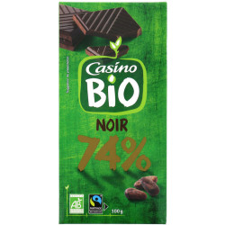 Casino Bio Tablette de chocolat - Noir - 74% de cacao - Biologique - 100g