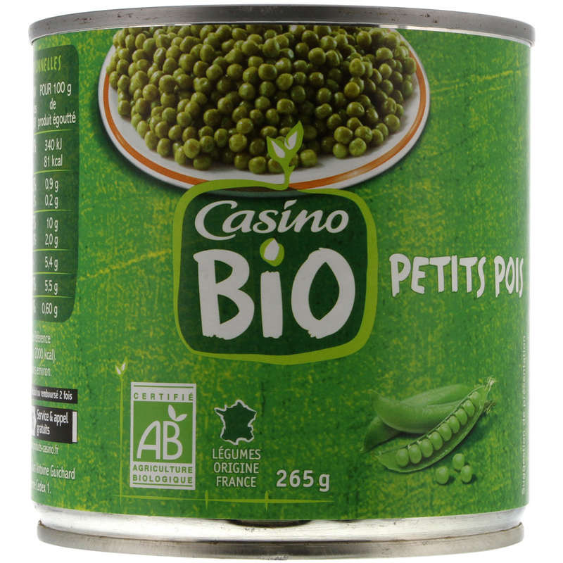 Casino Bio Petits pois - A l'étuvée - Biologique - 400g