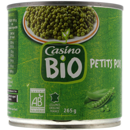 Casino Bio Petits pois - A l'étuvée - Biologique - 400g