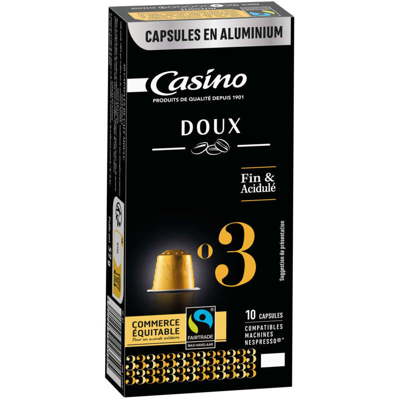Casino Doux - 10 Capsules Plastique - Intensité 3 - Café - 52G