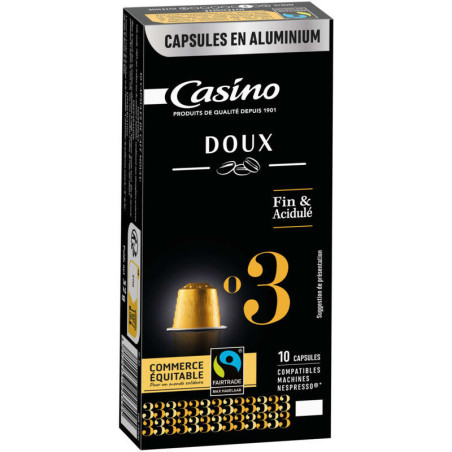 Casino Doux - 10 Capsules Plastique - Intensité 3 - Café - 52G
