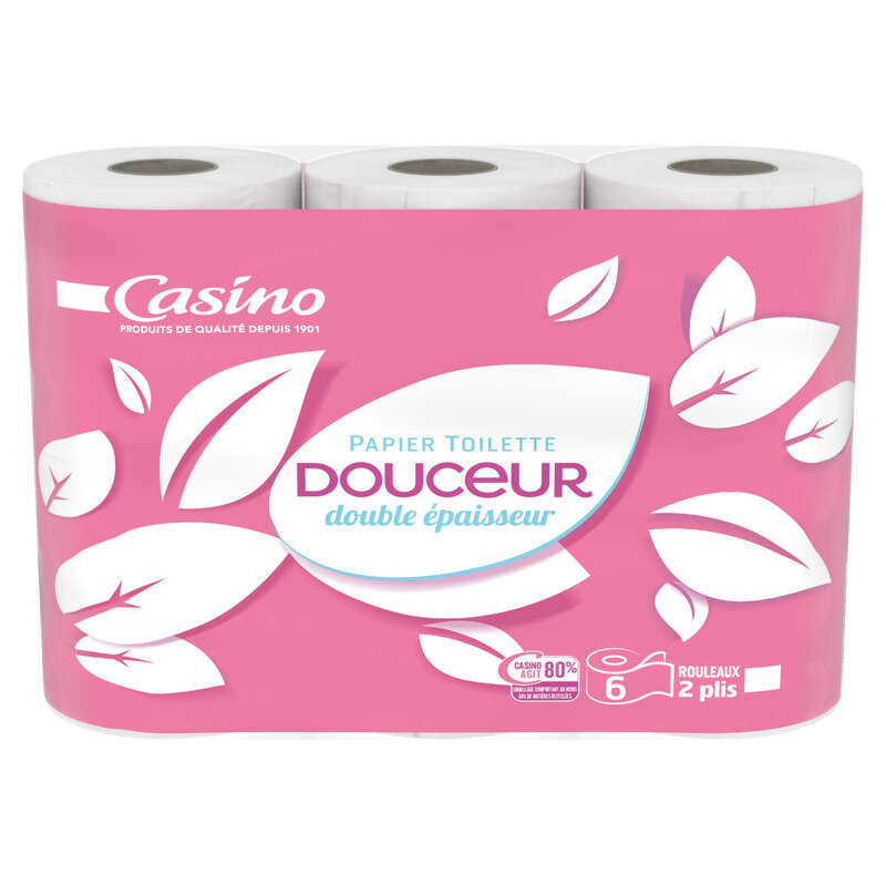 Casino Papier Toilette - Douceur - Double Épaisseur - Blanc - x6