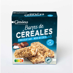 Casino Barres de Céréales Chocolat au Lait et Noix De Coco x6 125g