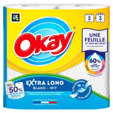 Okay Essuie-Tout Blanc Extra Long x2