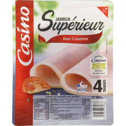 CASINO Jambon supérieur avec couenne 4 tranches - 160g