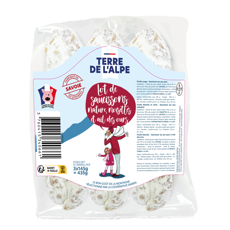 TERRE DE L'ALPE Lot de Saucissons - 3x145g