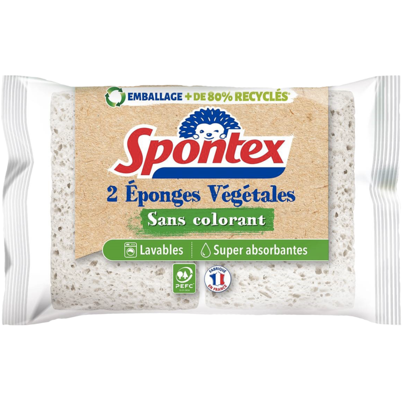 SPONTEX Eponge végétale très vertes grattantes fibre recyclées - x2