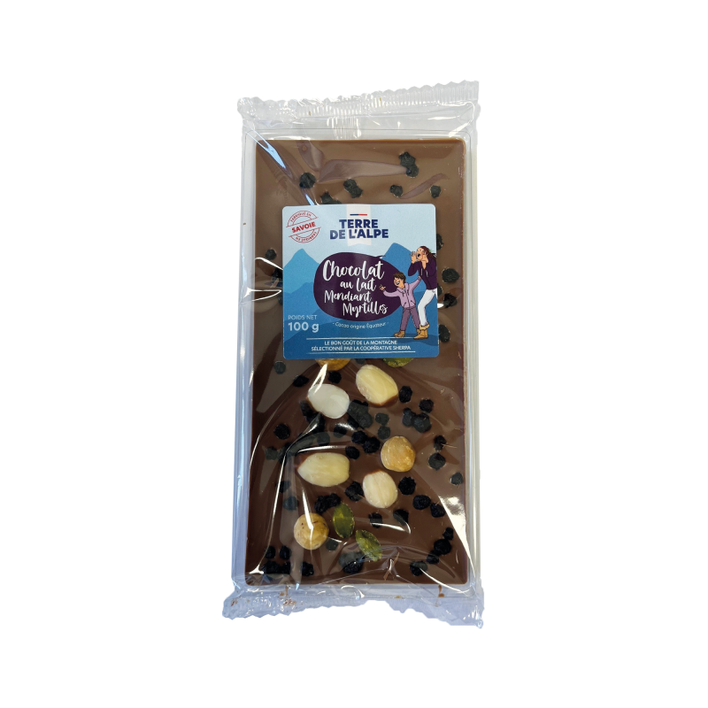 TERRE DE L'ALPE Tablette Chocolat Lait Mendiant Myrtille - 100g