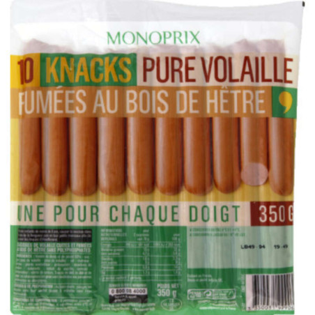 Monoprix Knacks Purs Volaille x10 350g