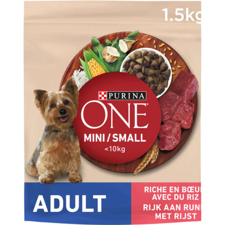 Purina One Croquettes pour Chien Mini -10kg au Bœuf 1,5kg