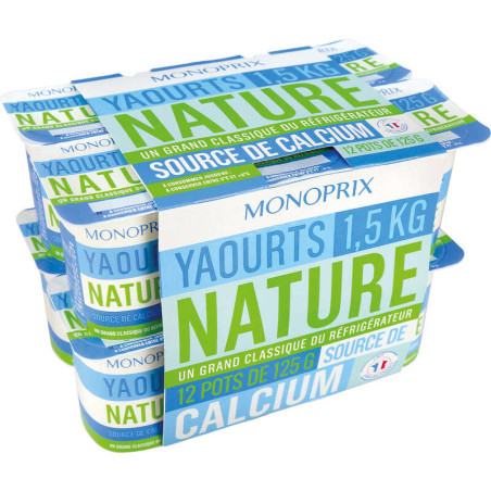 Monoprix Yaourt nature riche en calcium 12x125g