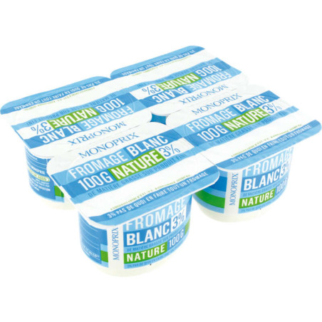 Monoprix Fromage Blanc 3% nature 4x100g