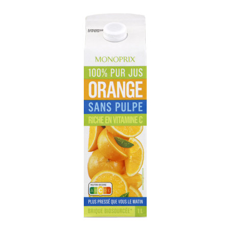 Monoprix Jus d'orange sans pulpe 100% pur jus 1L
