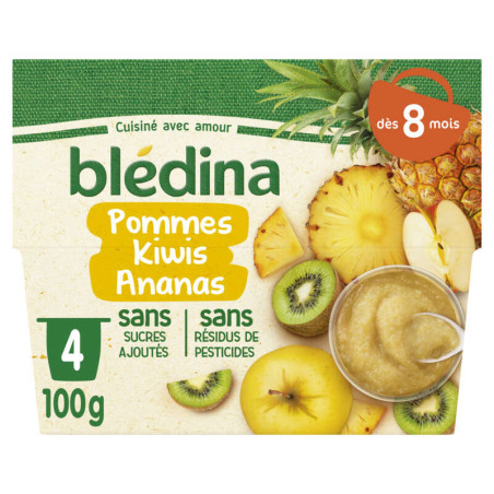 Bledina Coupelles Fruits Pommes Kiwis Ananas Dès 8 Mois 4x100g