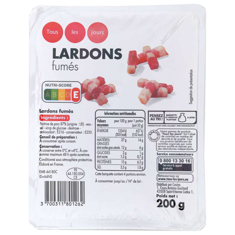 Tous les jours Lardons fumés 200g