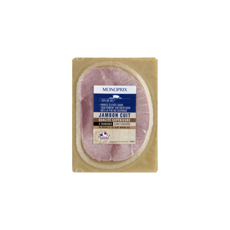Monoprix Jambon Cuit 4 Tranches Taux Sel Réduit Sans Couenne