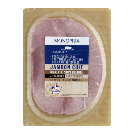Monoprix Jambon Cuit 4 Tranches Taux Sel Réduit Sans Couenne