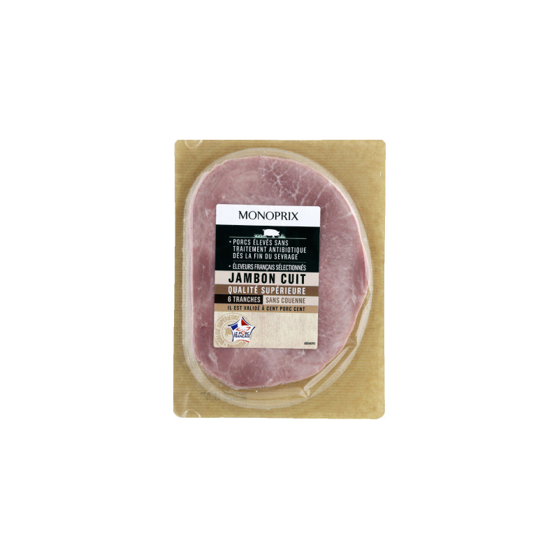 Monoprix Jambon Cuit 6 Tranches Sans Couenne