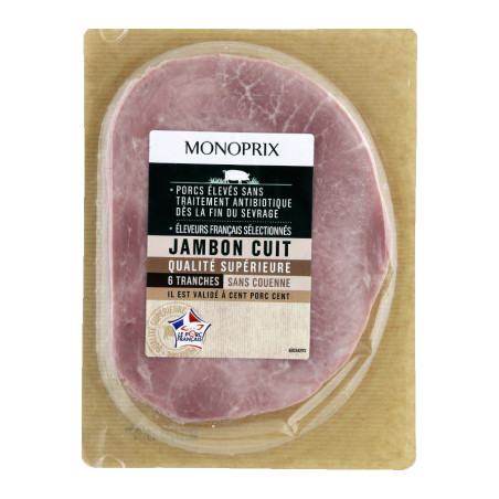 Monoprix Jambon Cuit 6 Tranches Sans Couenne