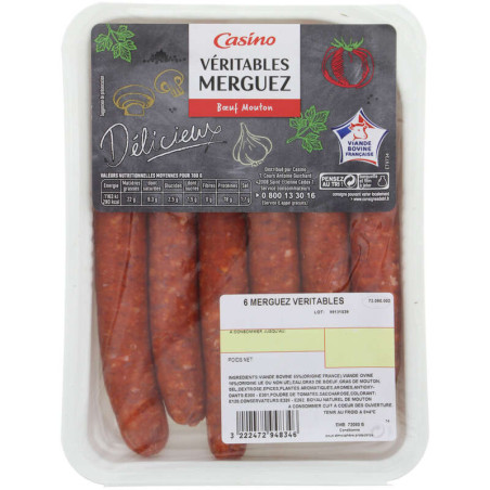 Casino Véritables merguez bœuf mouton 6x55g