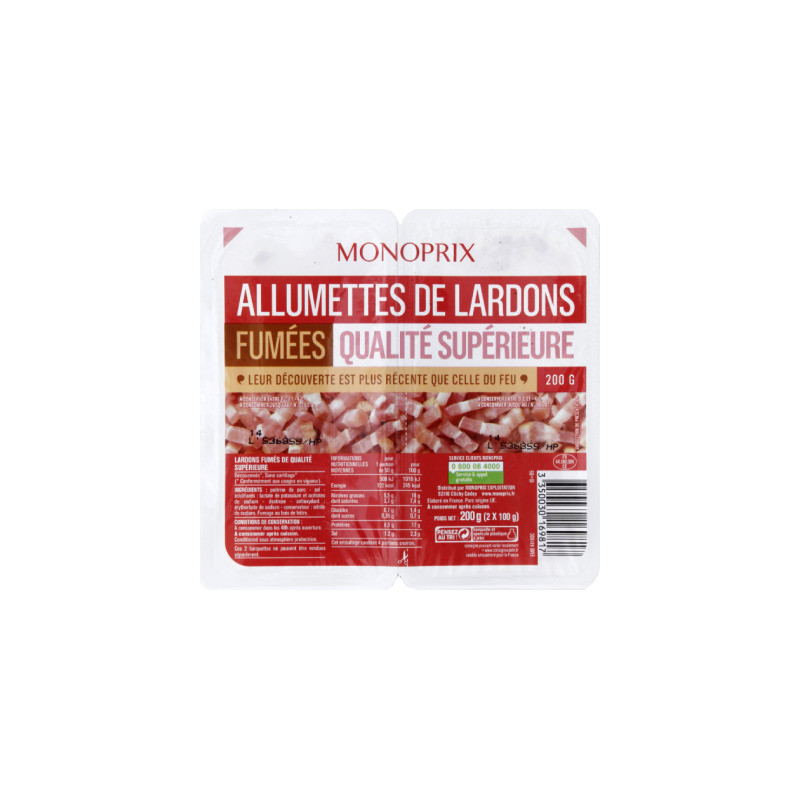 Monoprix Lardon allumette fumé 2x100g