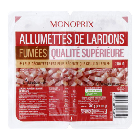 Monoprix Lardon allumette fumé 2x100g