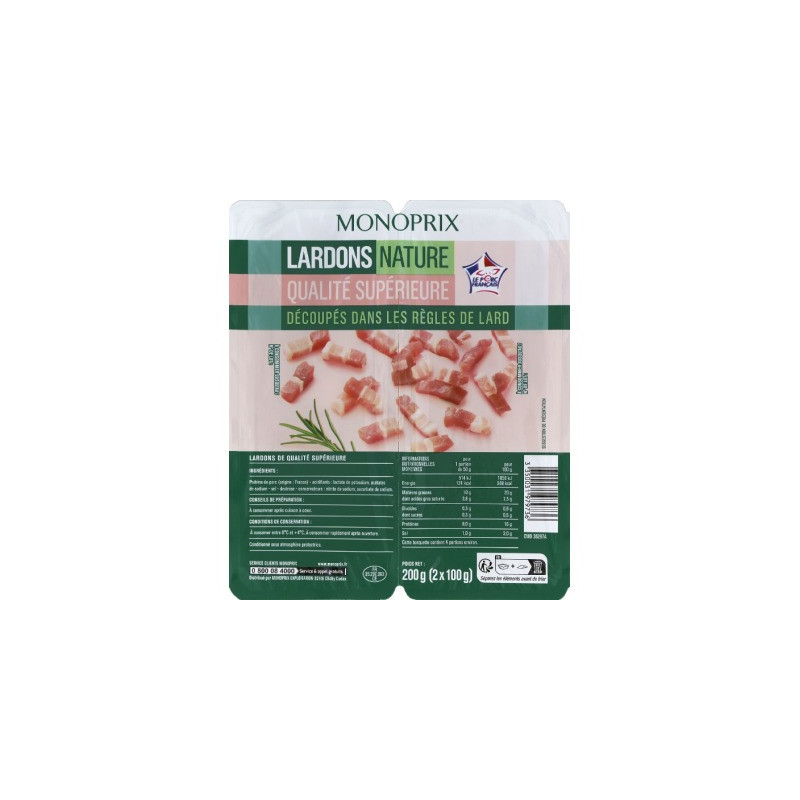 Monoprix Lardons Nature Qualité Supérieure 200g