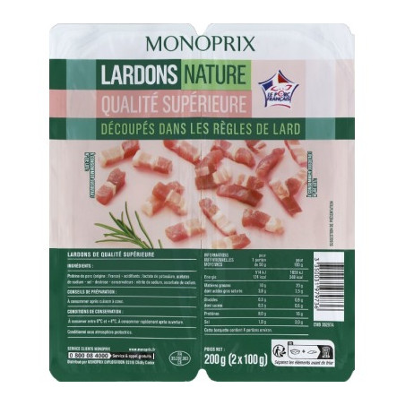 Monoprix Lardons Nature Qualité Supérieure 200g