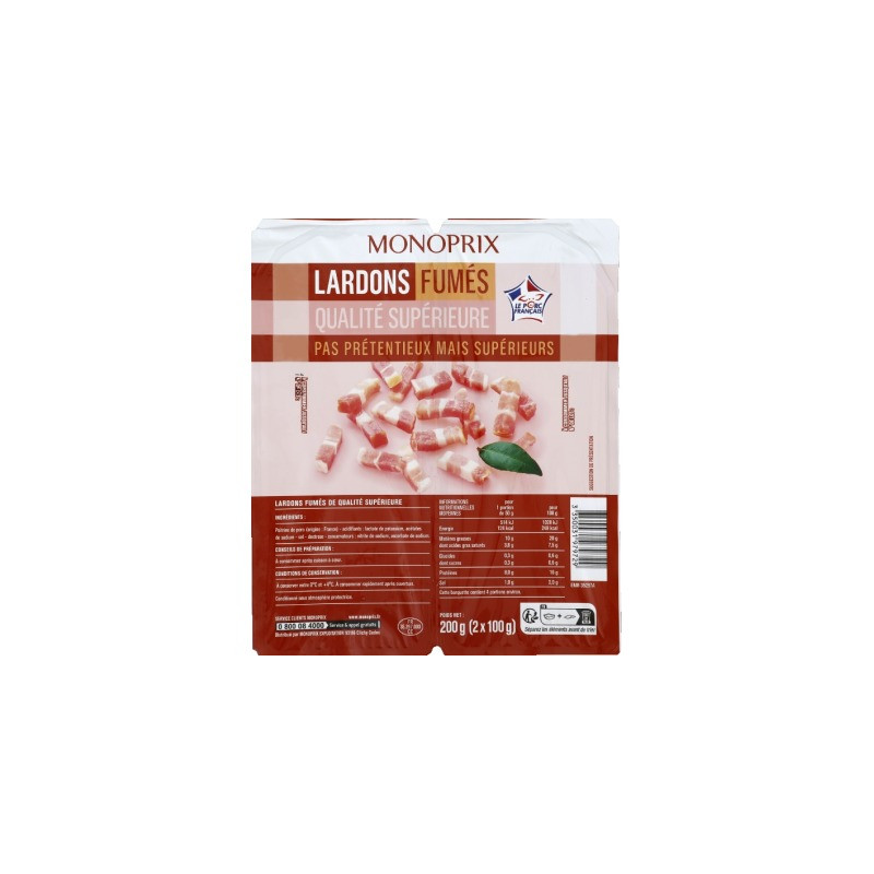 Monoprix Lardons Fumés Qualité Supérieure 200g