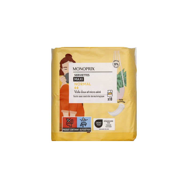 Monoprix Serviettes Maxi Normal X18