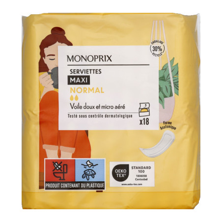 Monoprix Serviettes Maxi Normal X18