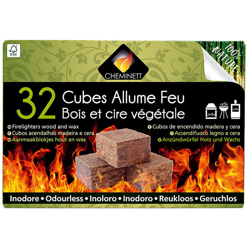 Cheminett Cubes Allume feu Bois 100% nature x32