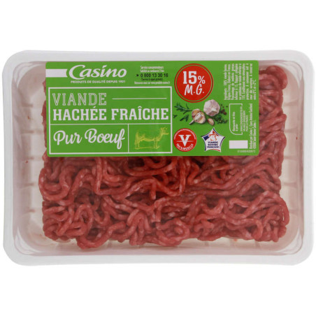 Casino viande hachée fraiche pur bœuf 15% matière grasse 350g
