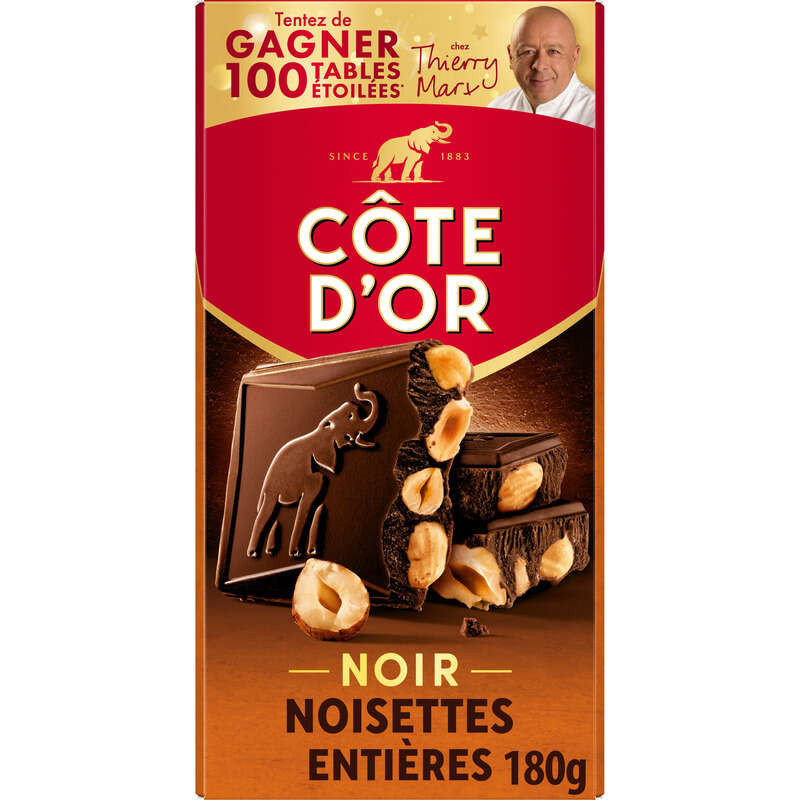 Côte D'Or Tablette Chocolat Noir Aux Noisettes Entières 180g
