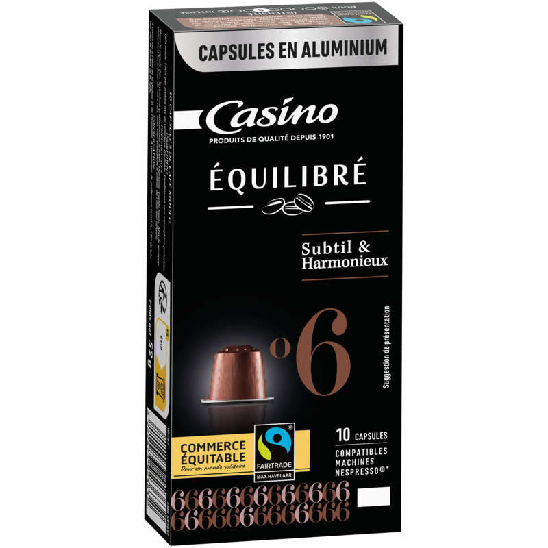 Casino Pur Arabica - 10 Capsules Plastique - Intensité 6 - Café - 52g