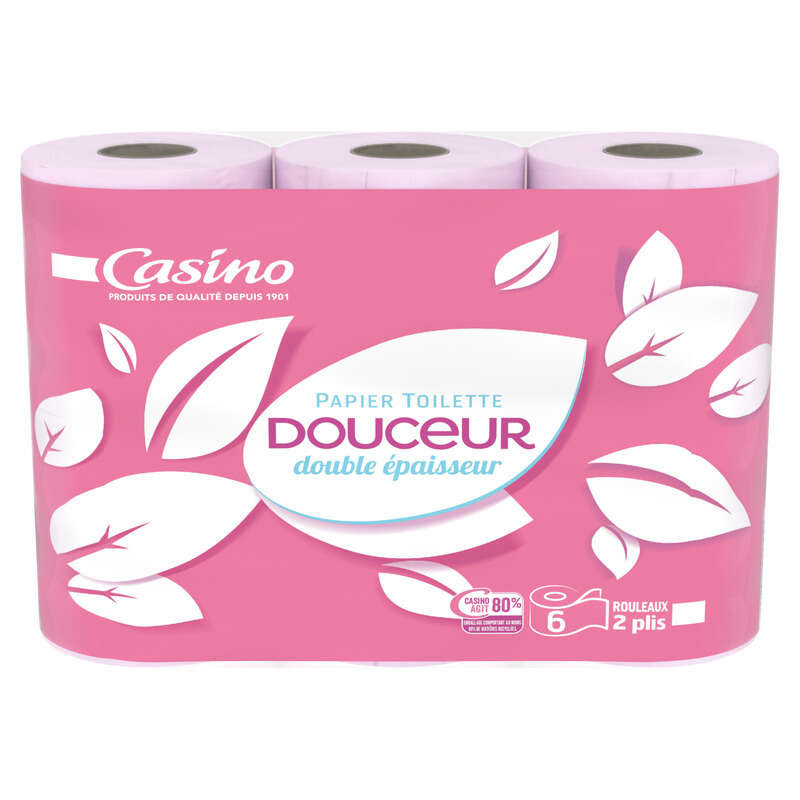 Casino Papier Toilette - Douceur - Double Épaisseur - Rose - X6