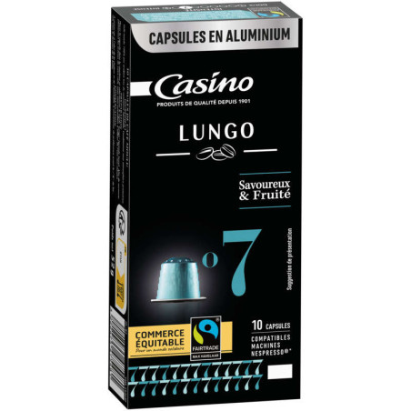 Casino Lungo - 10 Capsules Plastique - Intensité 7 - Café - 52G