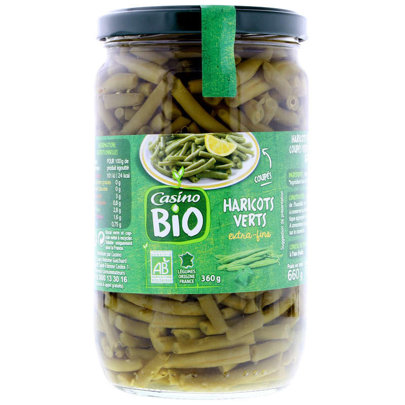 CASINO Haricots verts extra-fins coupés Bio - 72cl