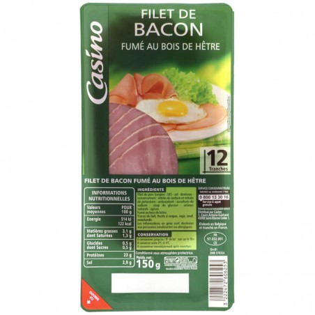 Filet de bacon fumé 12 tranches - 150g
